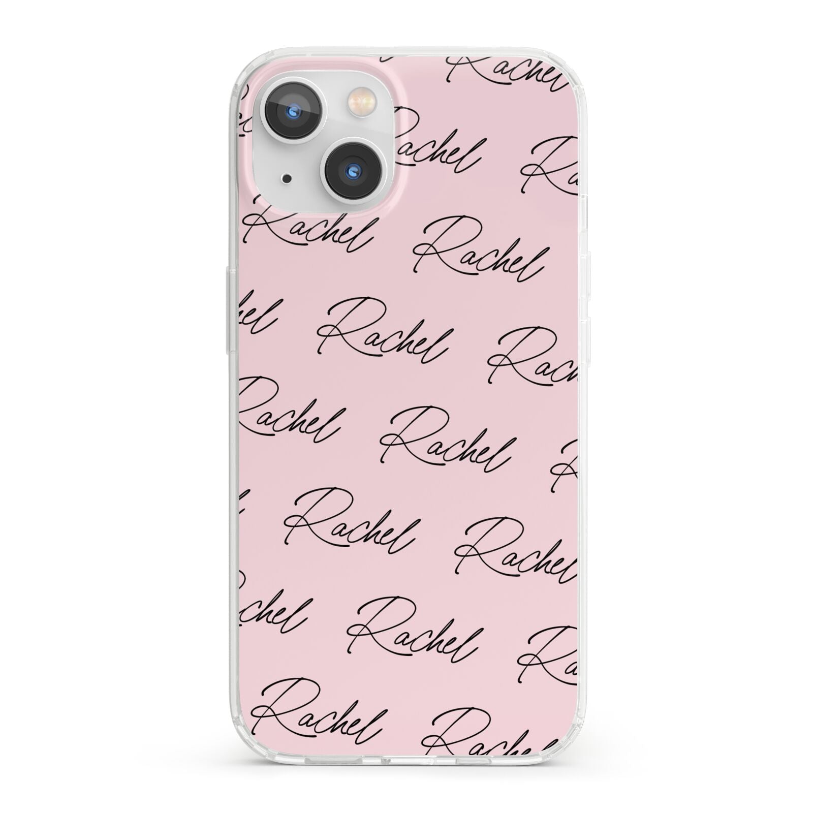 Personalised Pink Script Name Pattern iPhone 13 Clear Bumper Case