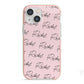 Personalised Pink Script Name Pattern iPhone 13 Mini TPU Impact Case with Pink Edges