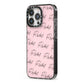 Personalised Pink Script Name Pattern iPhone 13 Pro Black Impact Case Side Angle on Silver phone