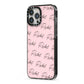 Personalised Pink Script Name Pattern iPhone 13 Pro Max Black Impact Case Side Angle on Silver phone