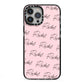 Personalised Pink Script Name Pattern iPhone 13 Pro Max Black Impact Case on Silver phone