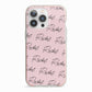 Personalised Pink Script Name Pattern iPhone 13 Pro TPU Impact Case with Pink Edges