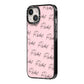 Personalised Pink Script Name Pattern iPhone 14 Black Impact Case Side Angle on Silver phone