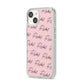 Personalised Pink Script Name Pattern iPhone 14 Clear Tough Case Starlight Angled Image