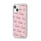 Personalised Pink Script Name Pattern iPhone 14 Glitter Tough Case Starlight Angled Image