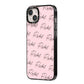 Personalised Pink Script Name Pattern iPhone 14 Plus Black Impact Case Side Angle on Silver phone