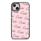 Personalised Pink Script Name Pattern iPhone 14 Plus Black Impact Case on Silver phone