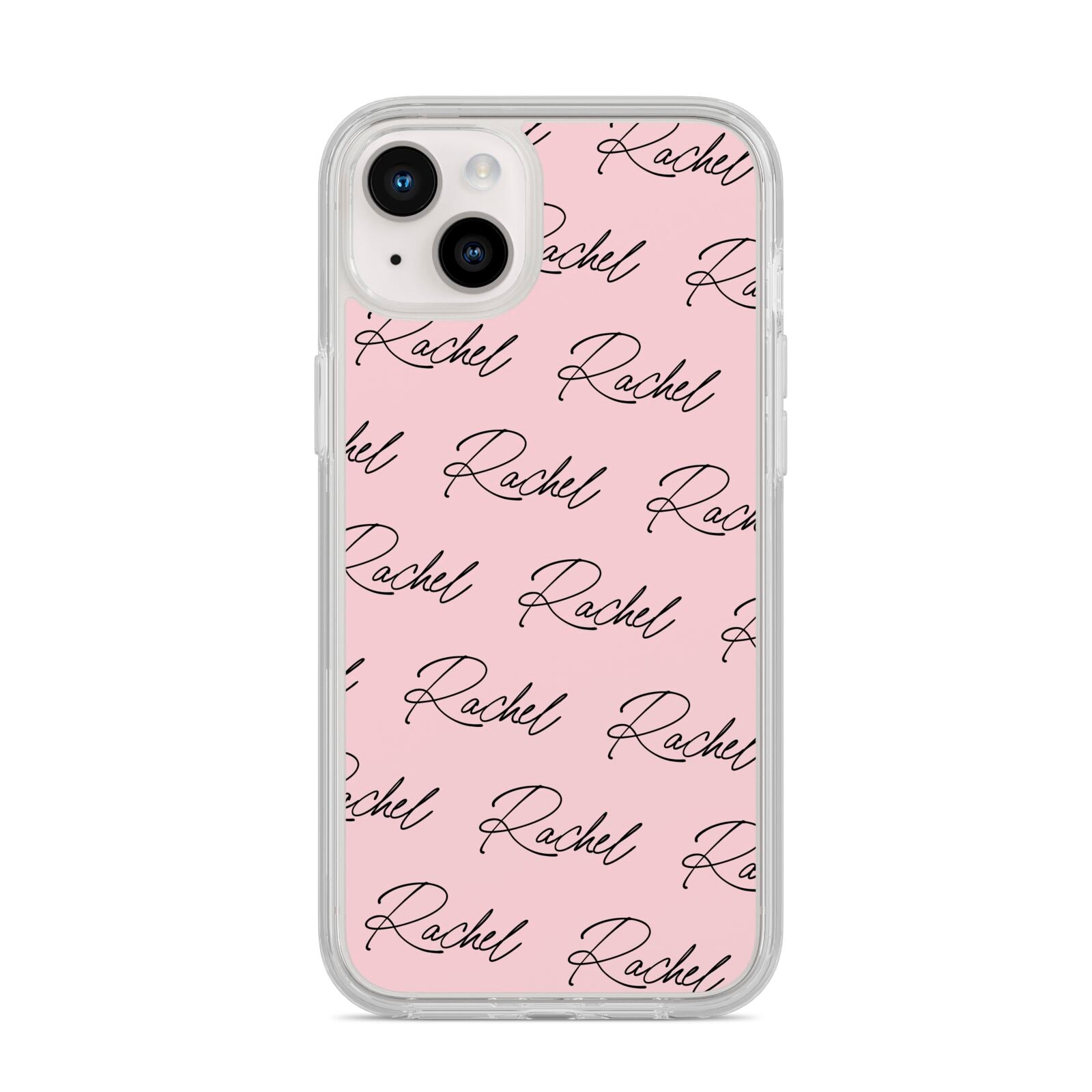 Personalised Pink Script Name Pattern iPhone 14 Plus Clear Tough Case Starlight