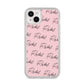 Personalised Pink Script Name Pattern iPhone 14 Plus Glitter Tough Case Starlight