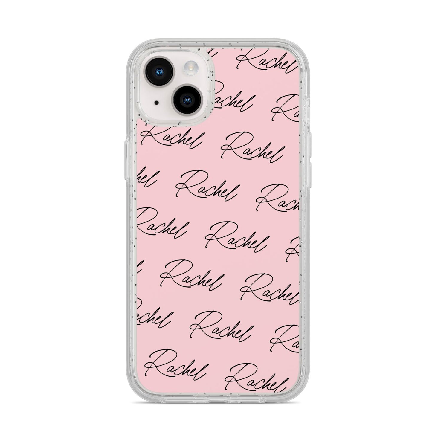 Personalised Pink Script Name Pattern iPhone 14 Plus Glitter Tough Case Starlight