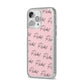 Personalised Pink Script Name Pattern iPhone 14 Pro Max Glitter Tough Case Silver Angled Image