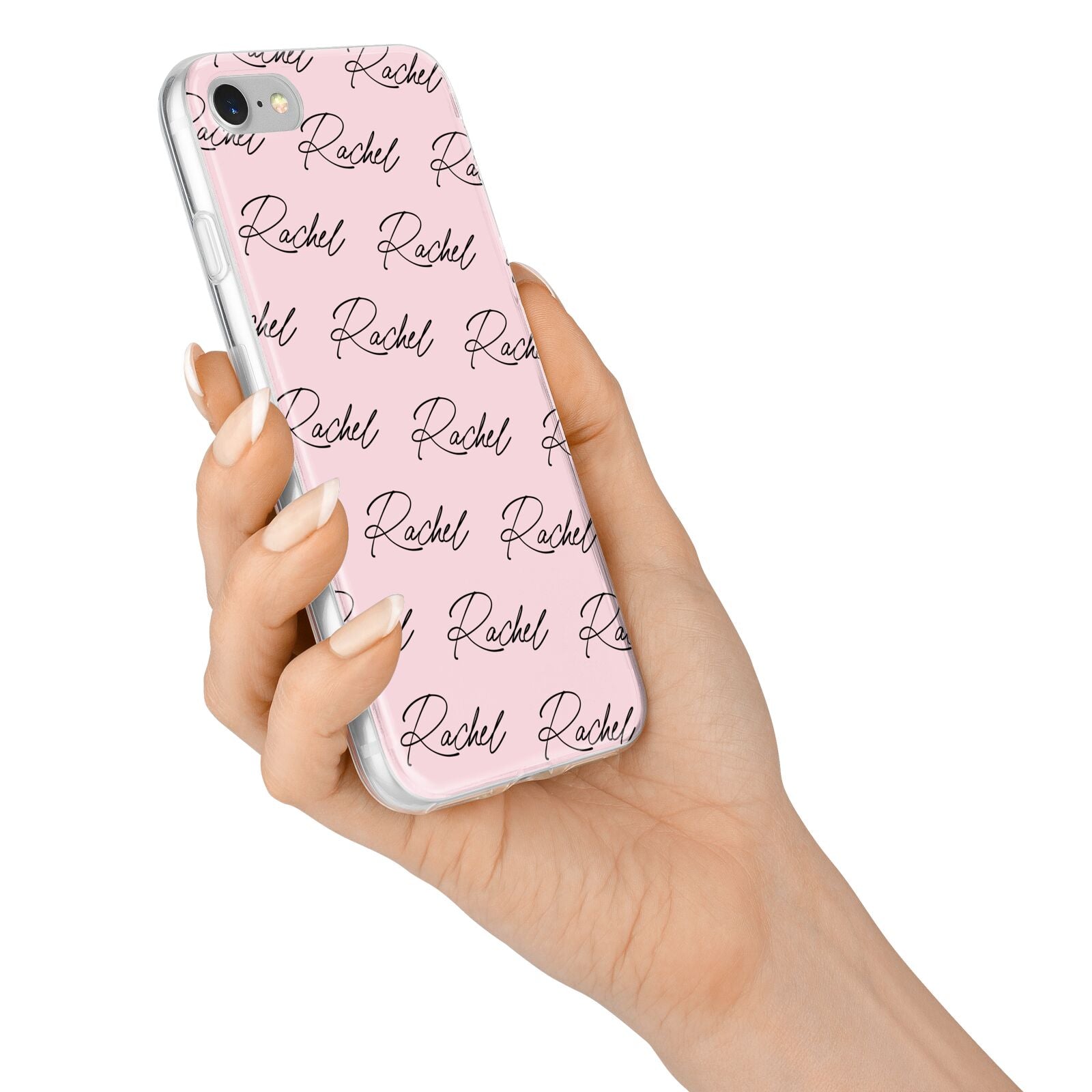 Personalised Pink Script Name Pattern iPhone 7 Bumper Case on Silver iPhone Alternative Image