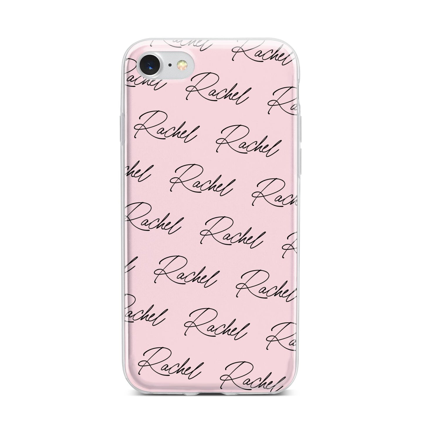 Personalised Pink Script Name Pattern iPhone 7 Bumper Case on Silver iPhone