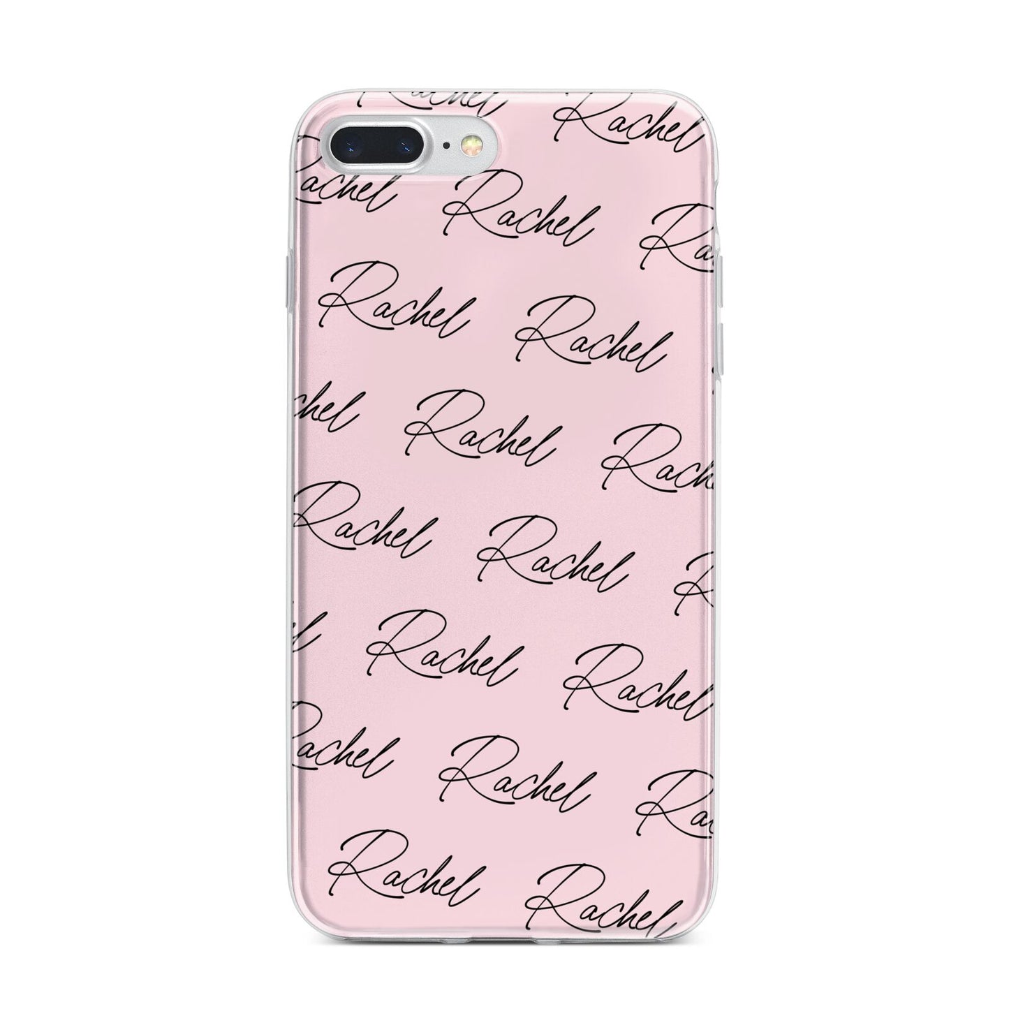Personalised Pink Script Name Pattern iPhone 7 Plus Bumper Case on Silver iPhone