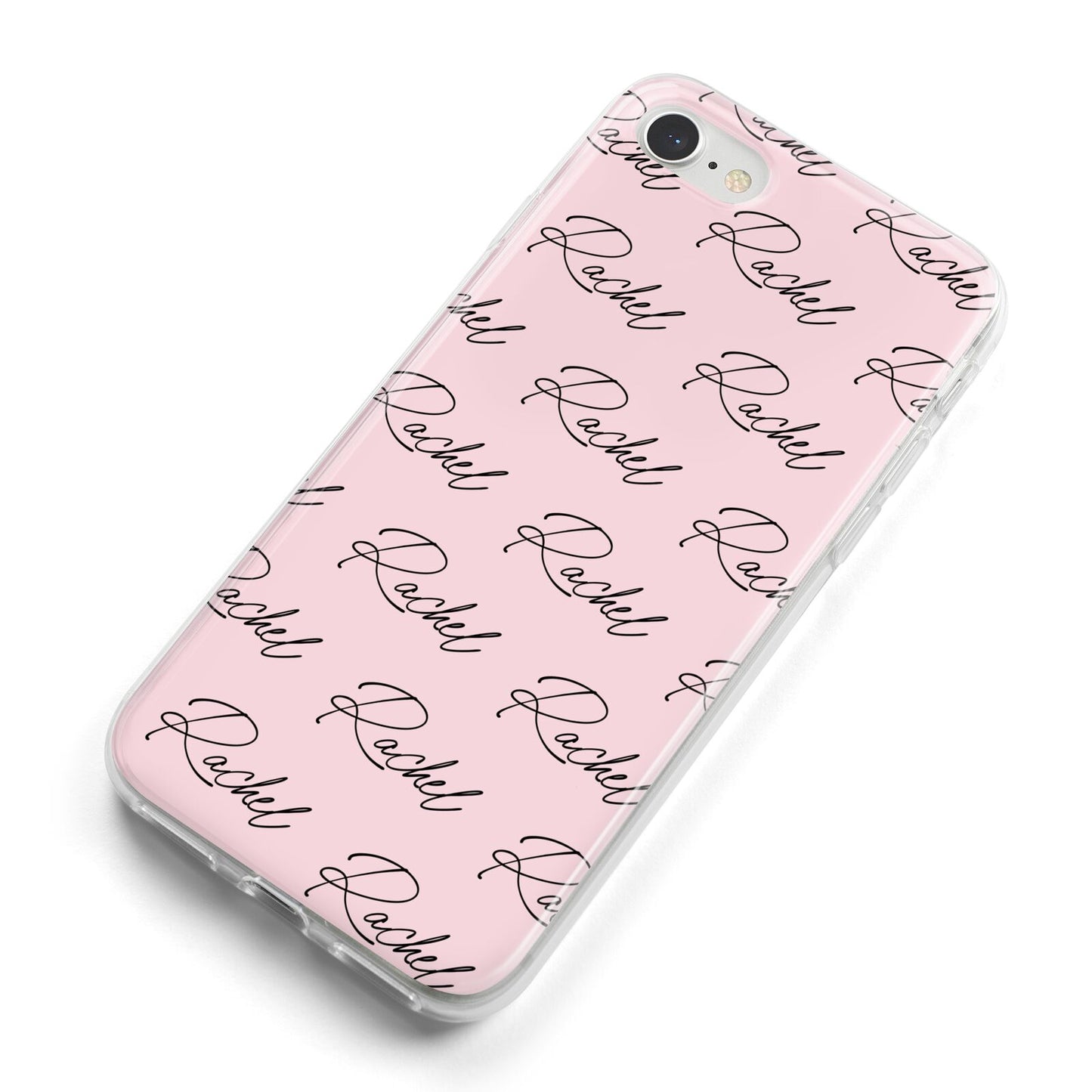 Personalised Pink Script Name Pattern iPhone 8 Bumper Case on Silver iPhone Alternative Image