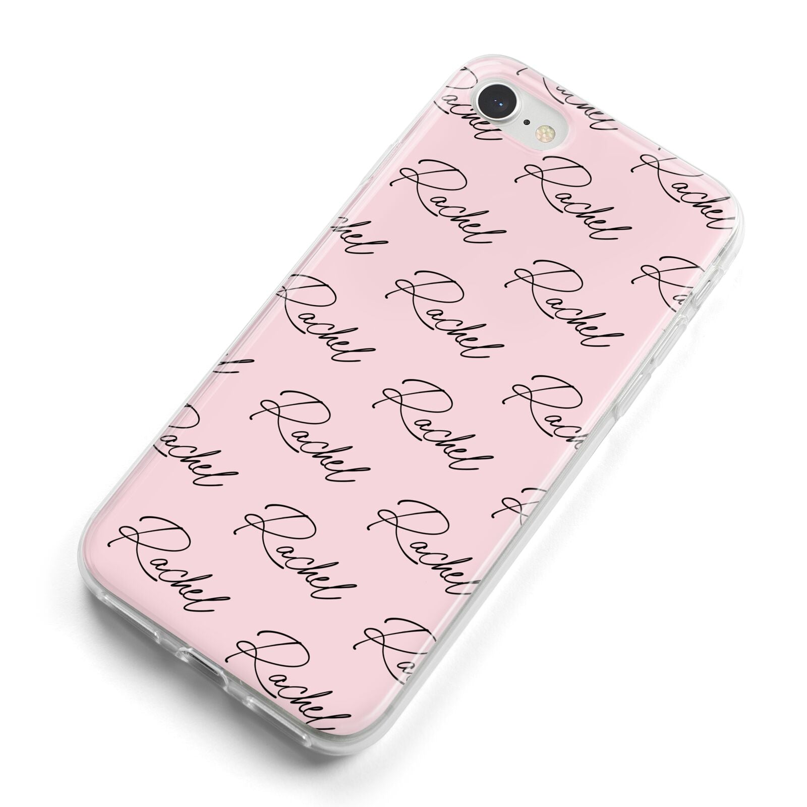 Personalised Pink Script Name Pattern iPhone 8 Bumper Case on Silver iPhone Alternative Image
