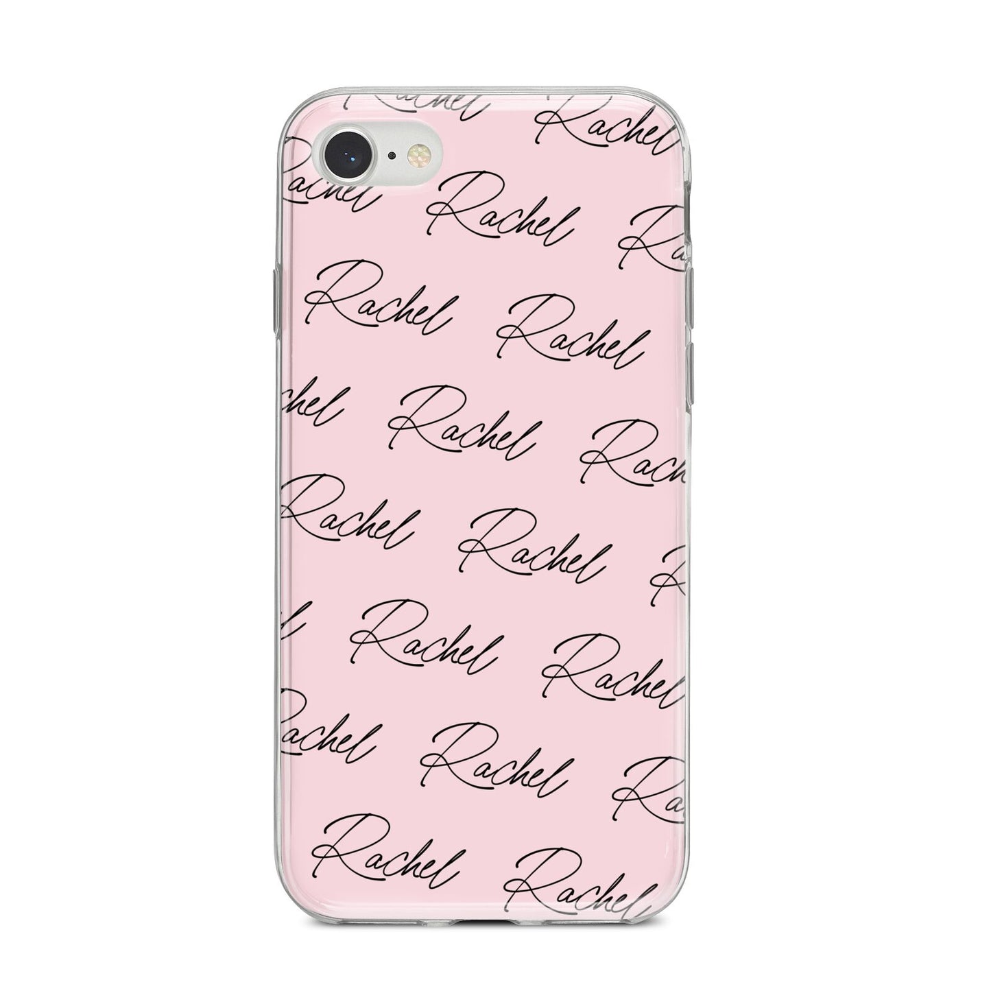 Personalised Pink Script Name Pattern iPhone 8 Bumper Case on Silver iPhone