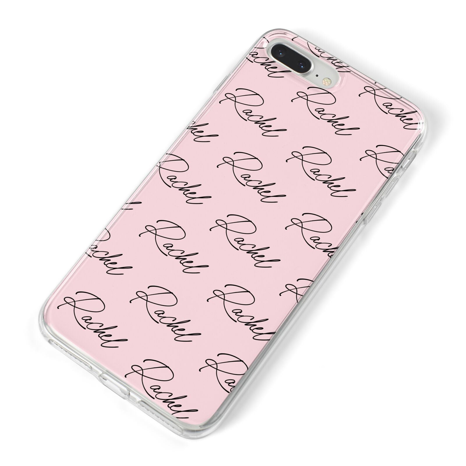 Personalised Pink Script Name Pattern iPhone 8 Plus Bumper Case on Silver iPhone Alternative Image