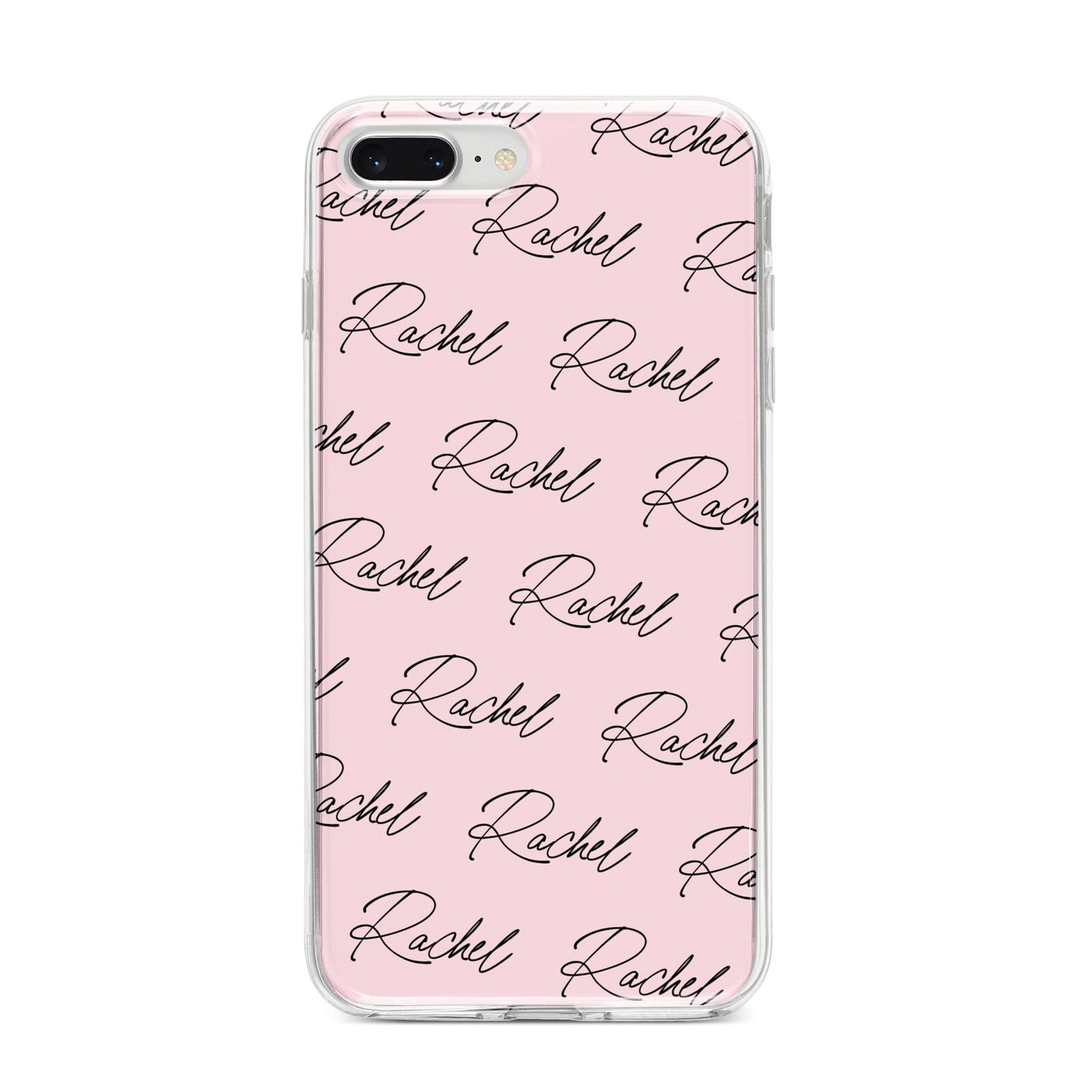 Personalised Pink Script Name Pattern iPhone 8 Plus Bumper Case on Silver iPhone