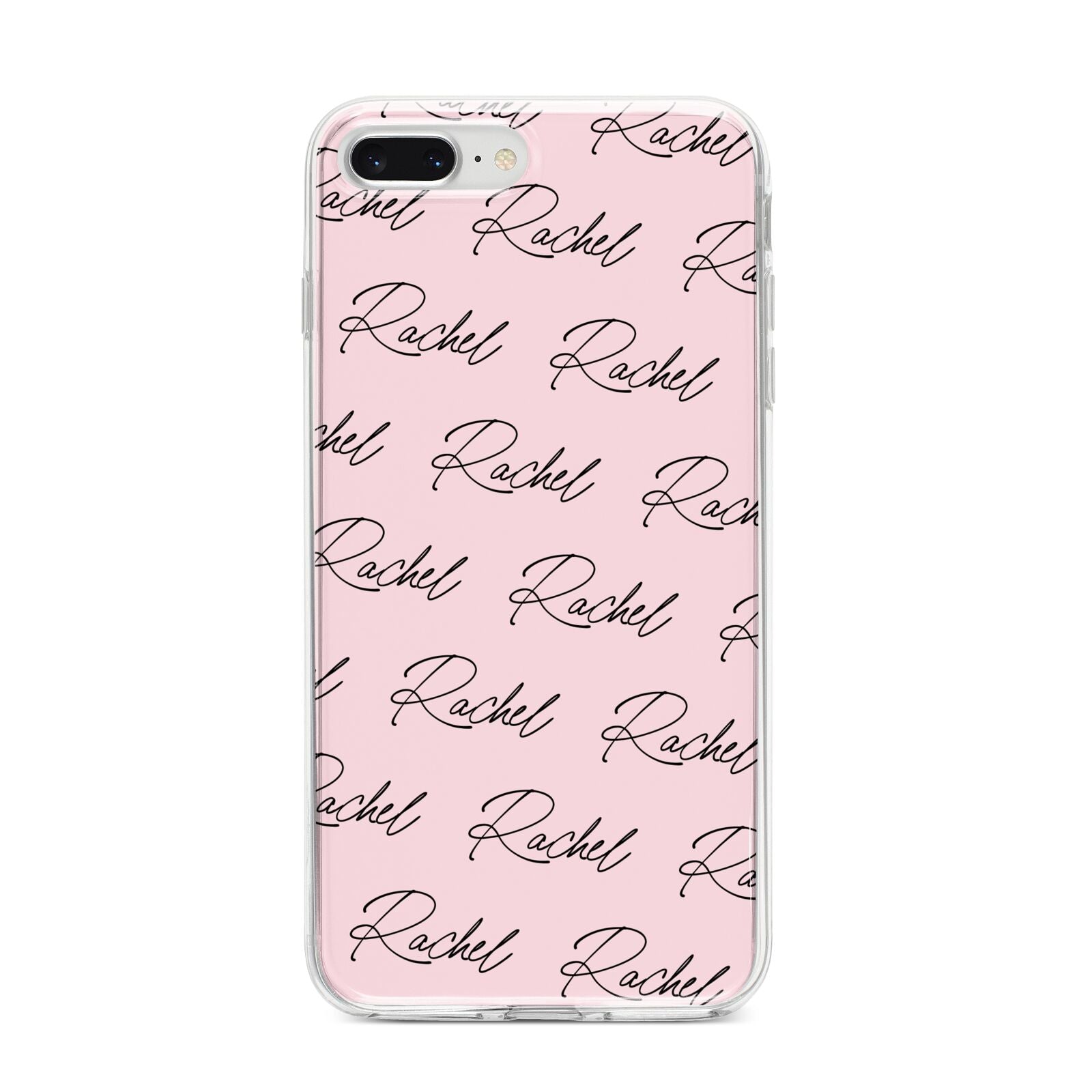 Personalised Pink Script Name Pattern iPhone 8 Plus Bumper Case on Silver iPhone