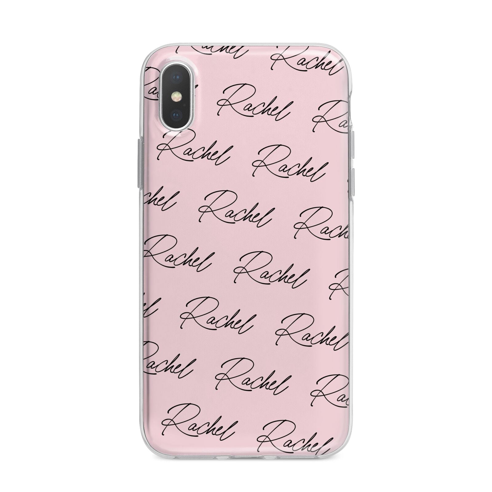 Personalised Pink Script Name Pattern iPhone X Bumper Case on Silver iPhone Alternative Image 1