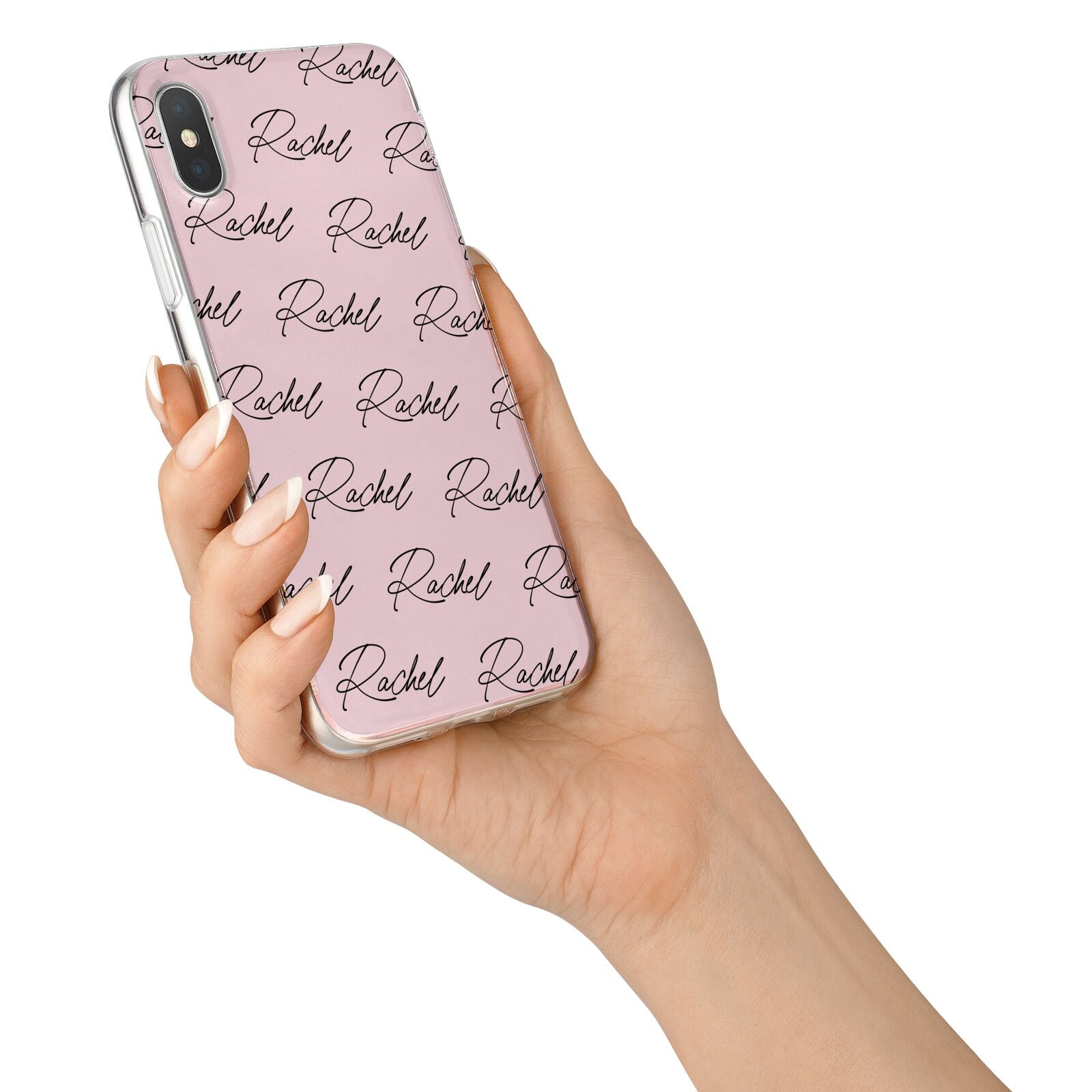 Personalised Pink Script Name Pattern iPhone X Bumper Case on Silver iPhone Alternative Image 2