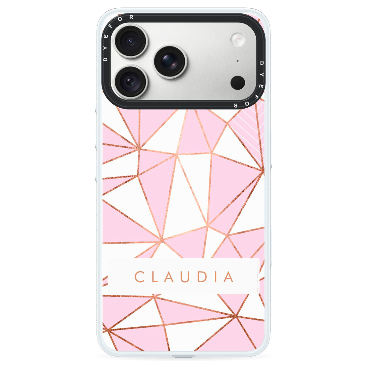 Personalised Pink White Rose Gold Name iPhone 18 Pro Black Impact Pre order Case on Silver phone