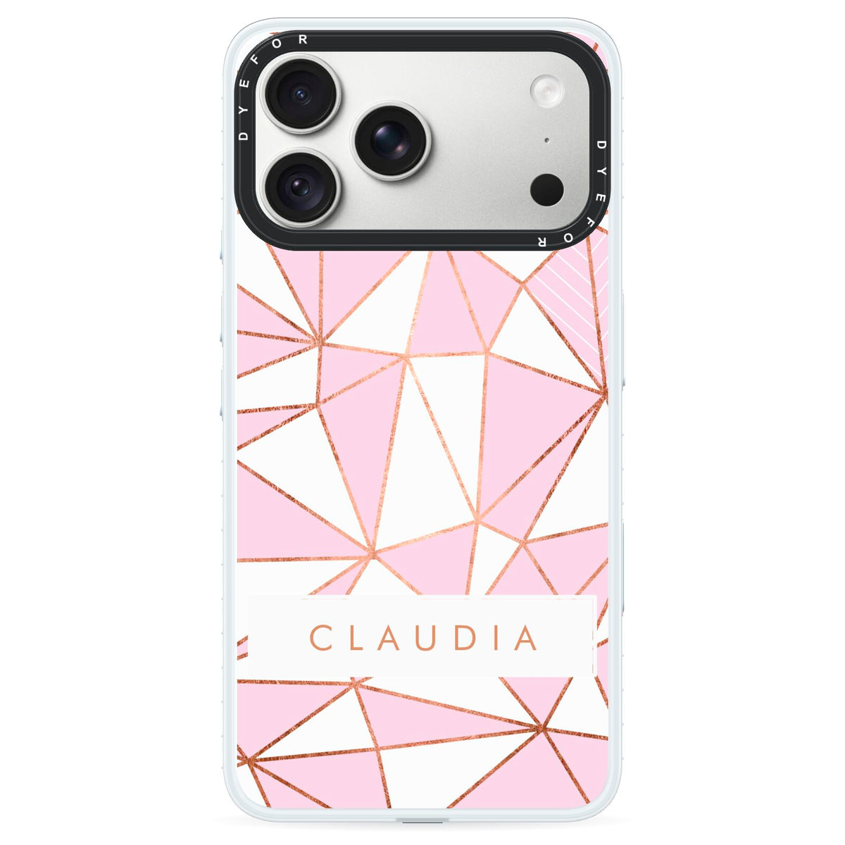 Personalised Pink White Rose Gold Name iPhone 18 Pro Max Black Impact Pre order Case on Silver phone