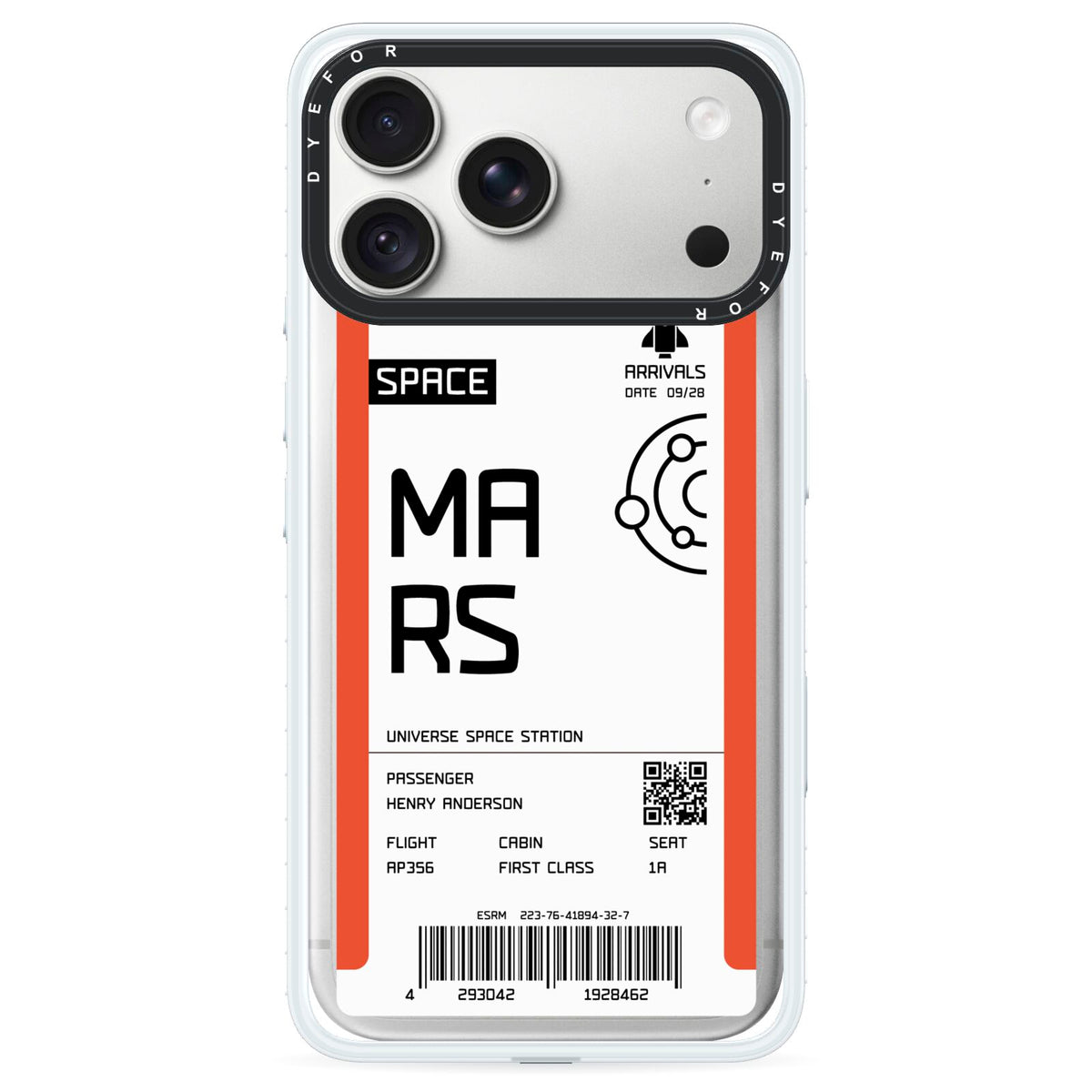 Personalised Planet Boarding Pass iPhone 18 Pro Black Impact Pre order Case on Silver phone