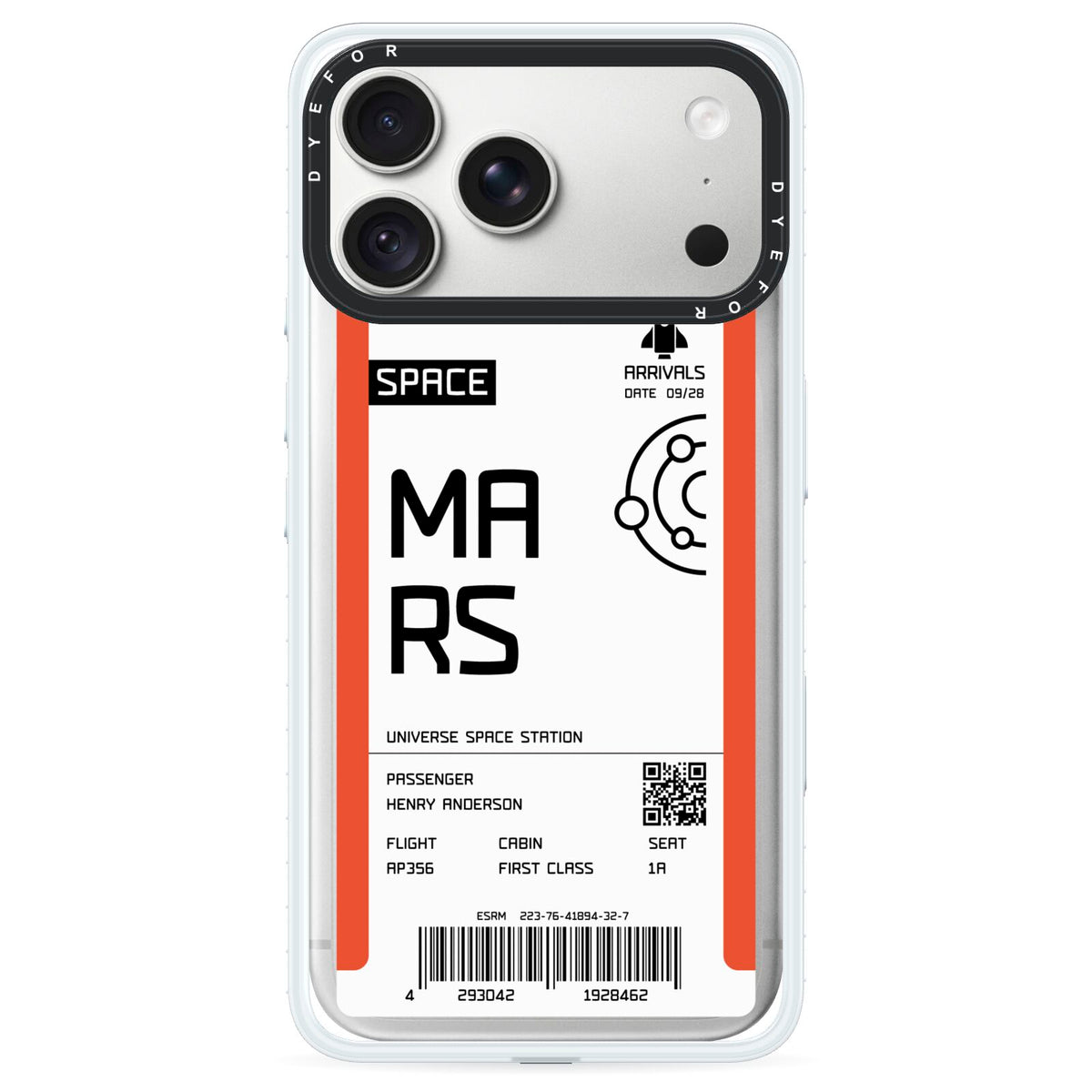 Personalised Planet Boarding Pass iPhone 18 Pro Max Black Impact Pre order Case on Silver phone