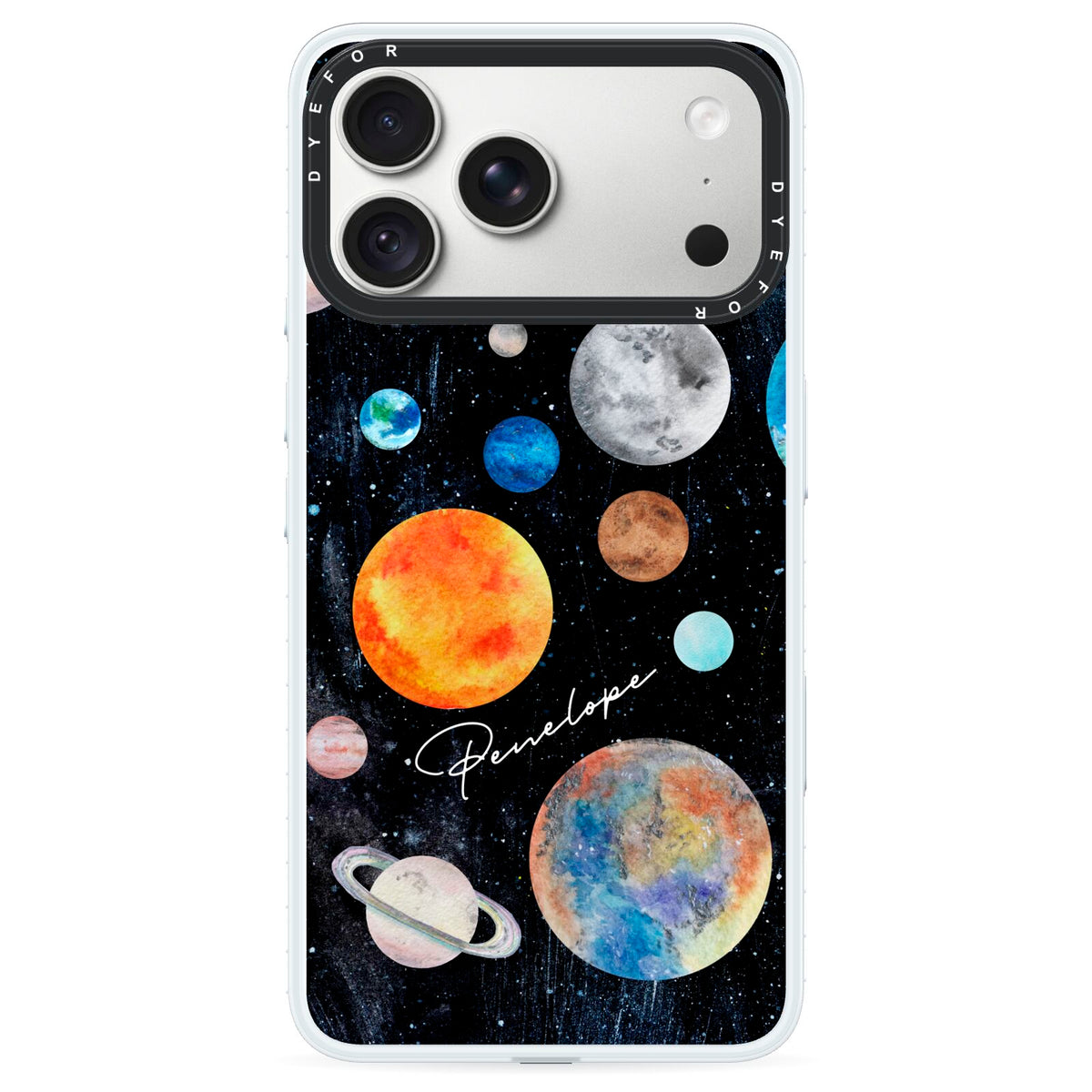 Personalised Planets iPhone 18 Pro Max Black Impact Pre order Case on Silver phone