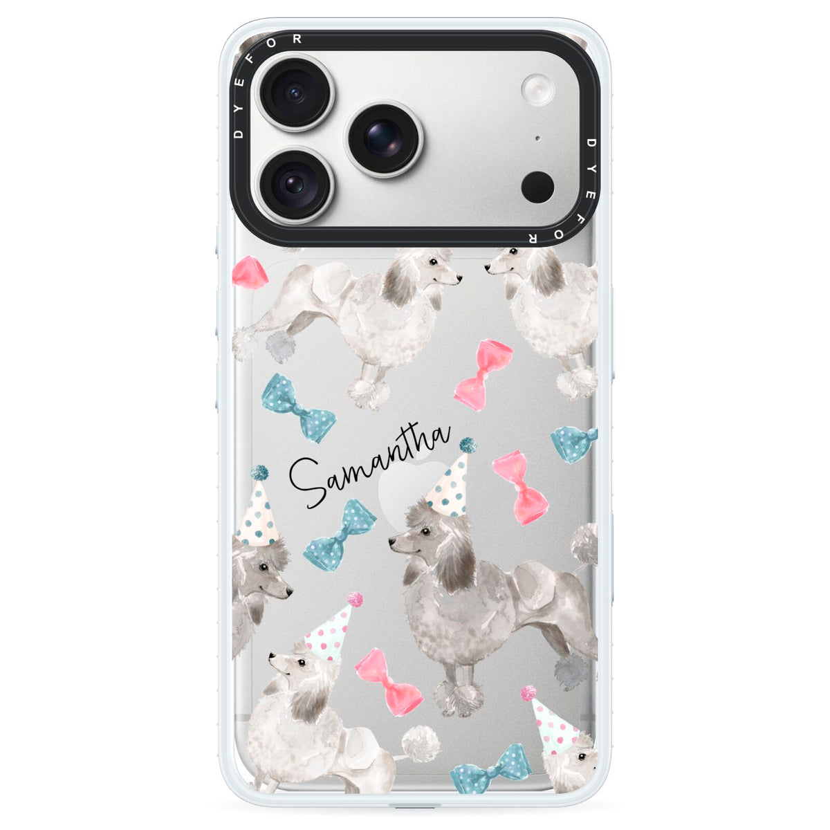 Personalised Poodle Dog iPhone 18 Pro Black Impact Pre order Case on Silver phone