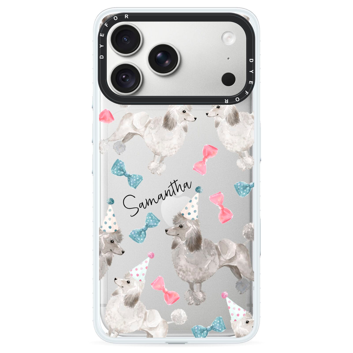 Personalised Poodle Dog iPhone 18 Pro Max Black Impact Pre order Case on Silver phone