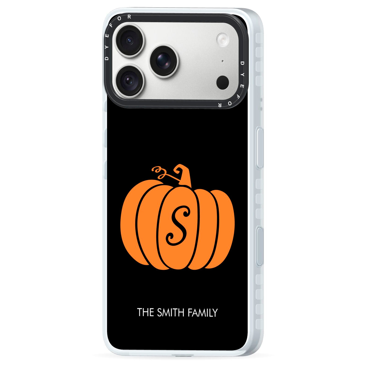 Personalised Pumpkin iPhone 18 Pro Max Black Impact Pre order Case Side Angle on Silver phone