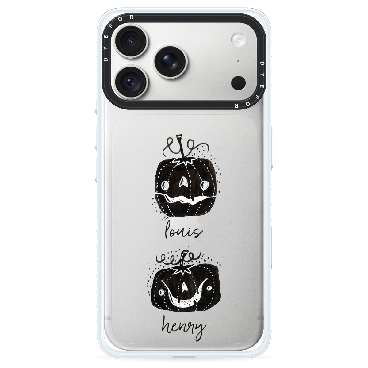 Personalised Pumpkins iPhone 18 Pro Black Impact Pre order Case on Silver phone
