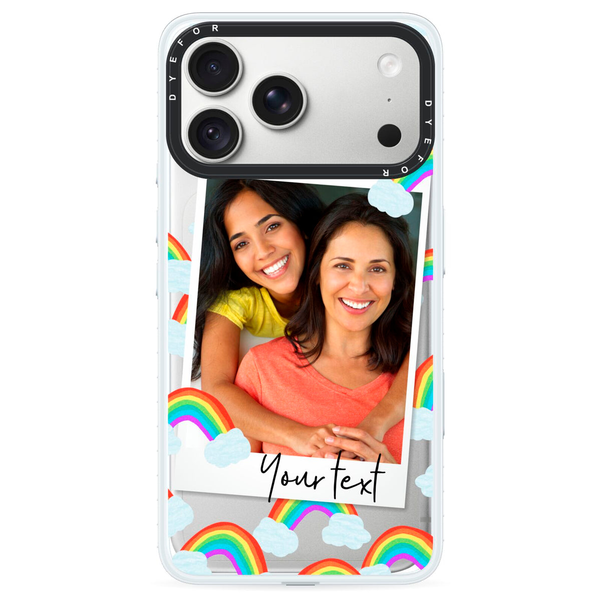 Personalised Rainbow Photo Upload iPhone 18 Pro Black Impact Pre order Case on Silver phone