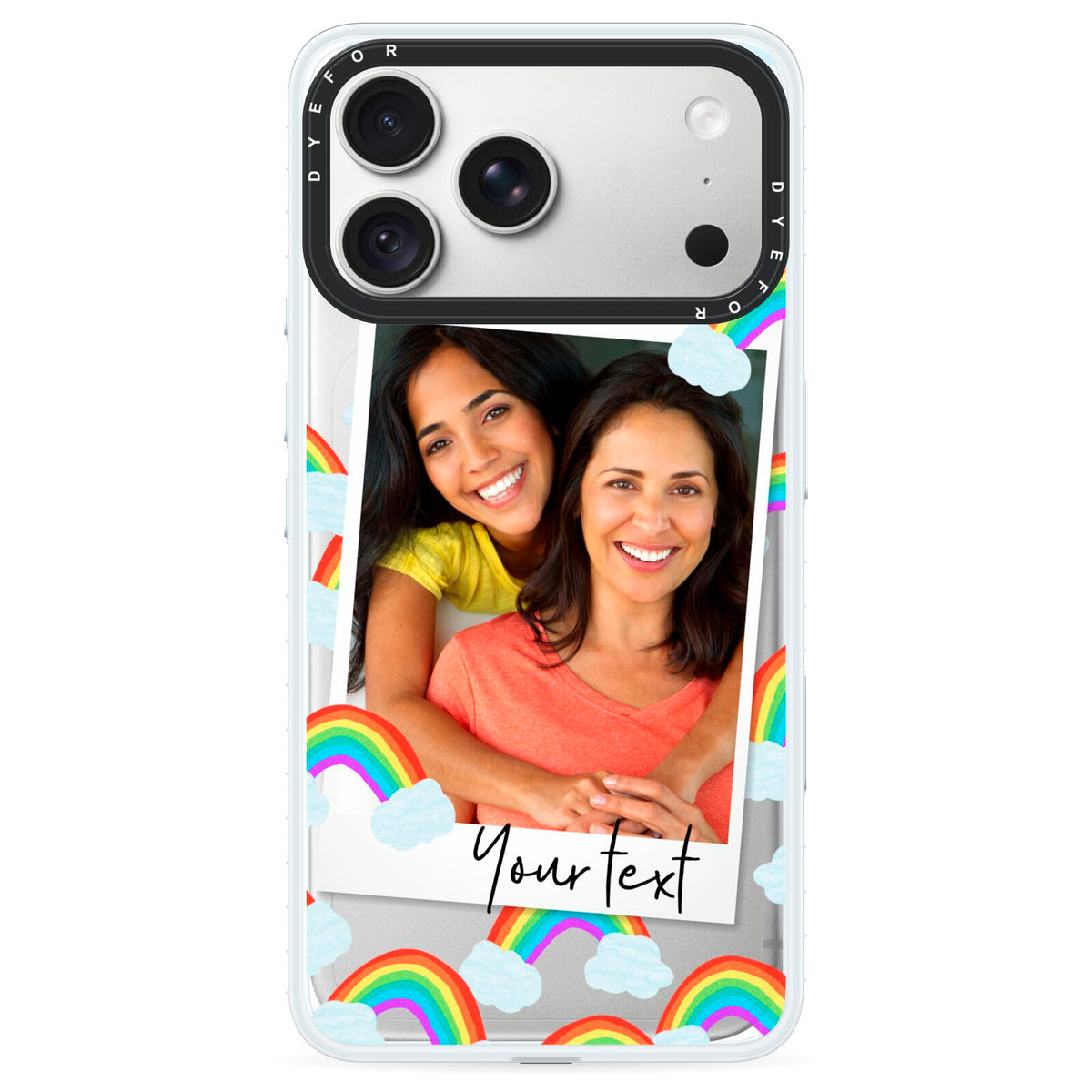 Personalised Rainbow Photo Upload iPhone 18 Pro Max Black Impact Pre order Case on Silver phone