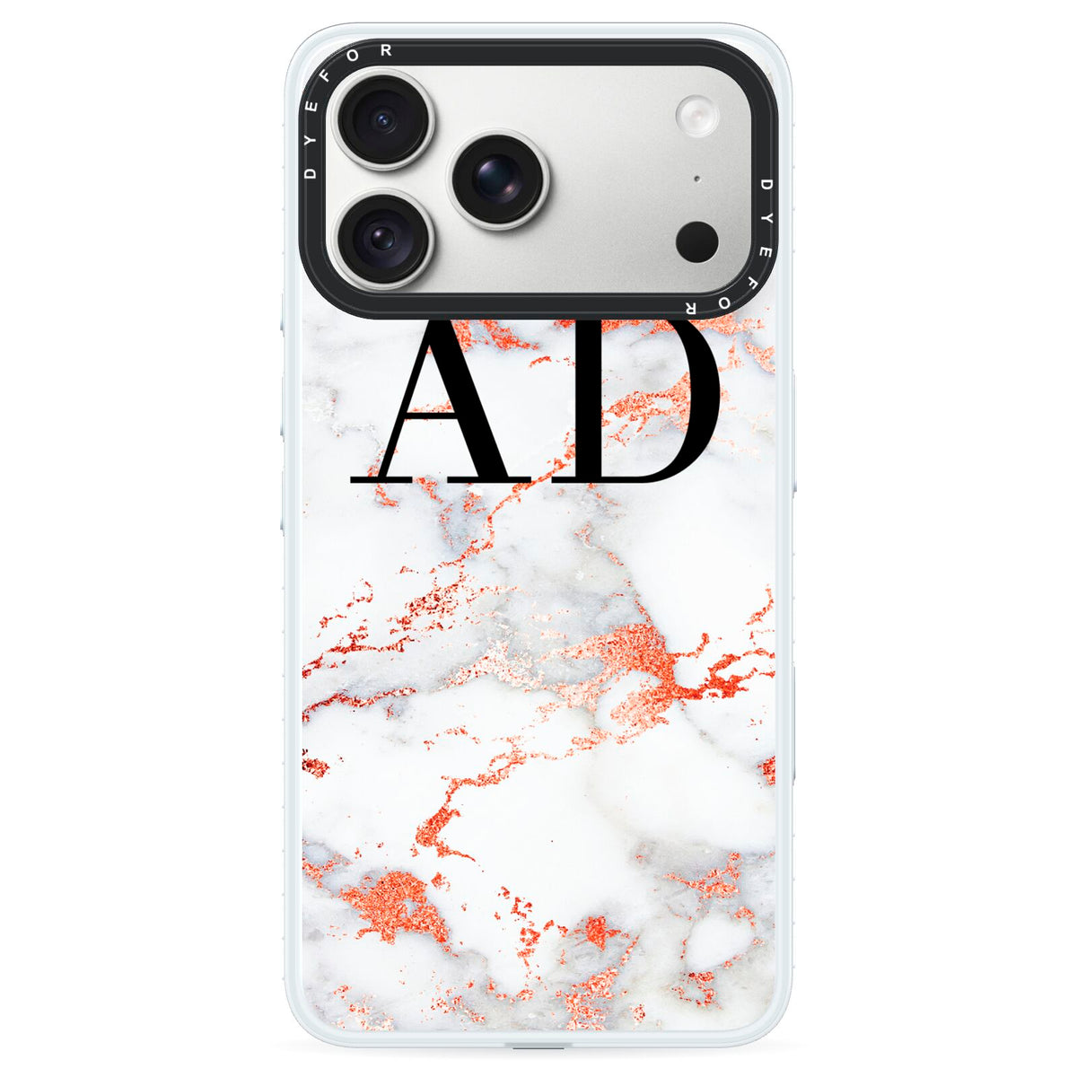 Personalised Rose Gold Marble Initials iPhone 18 Pro Max Black Impact Pre order Case on Silver phone