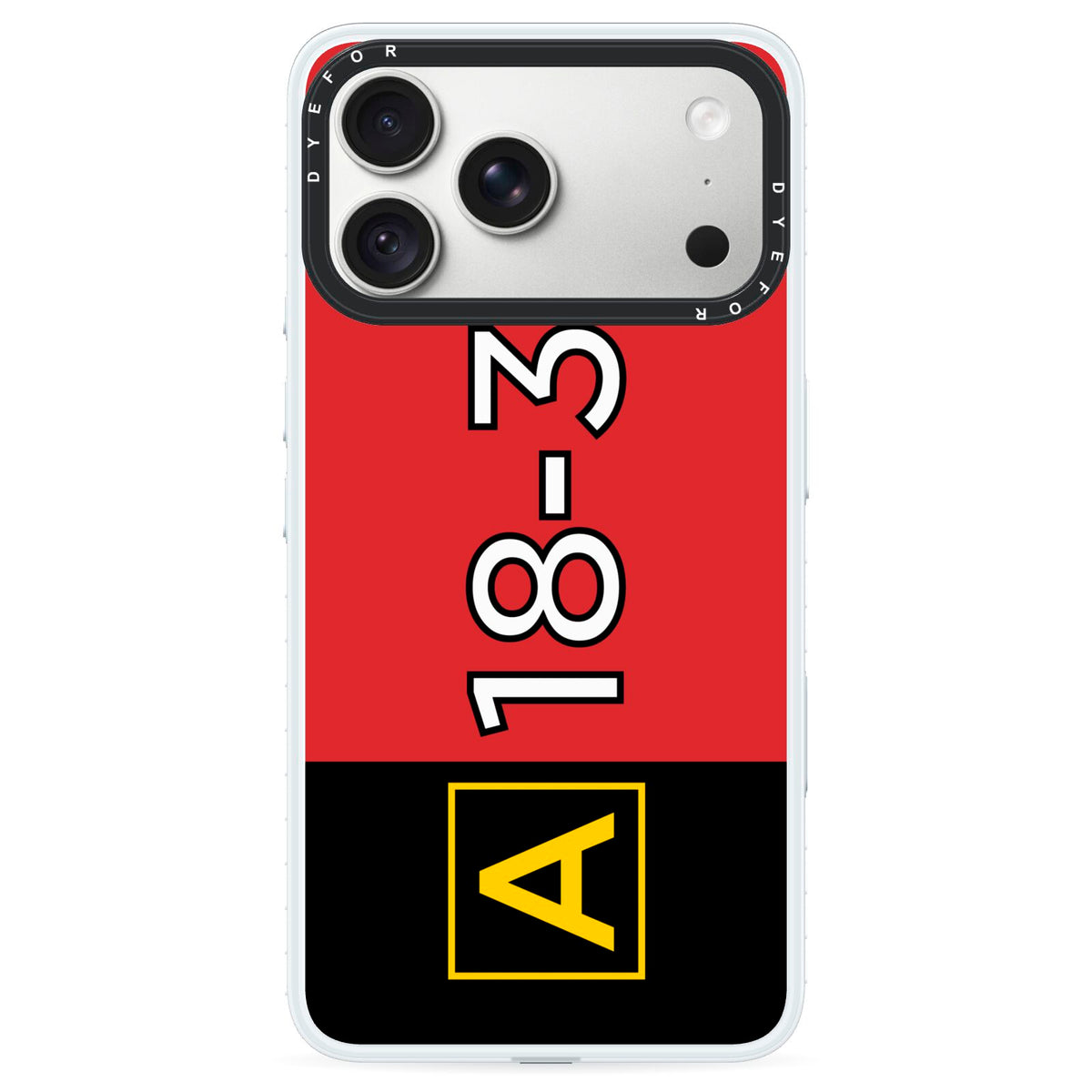 Personalised Runway Holding Position iPhone 18 Pro Black Impact Pre order Case on Silver phone