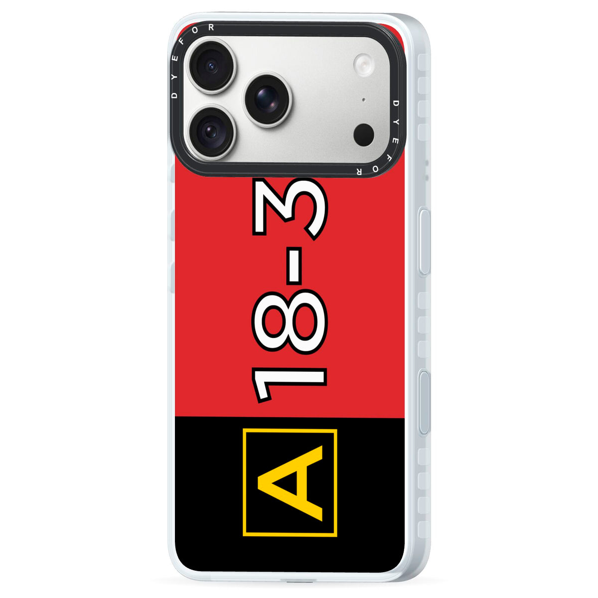 Personalised Runway Holding Position iPhone 18 Pro Max Black Impact Pre order Case Side Angle on Silver phone
