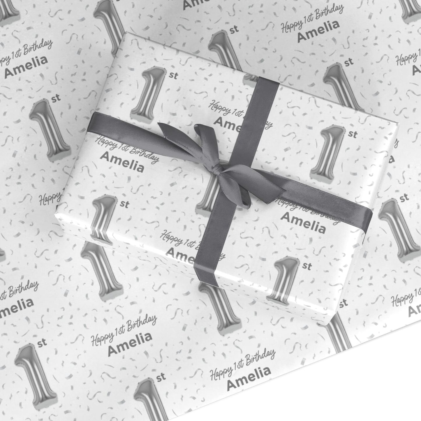 Personalised Silver Number Balloon Custom Wrapping Paper