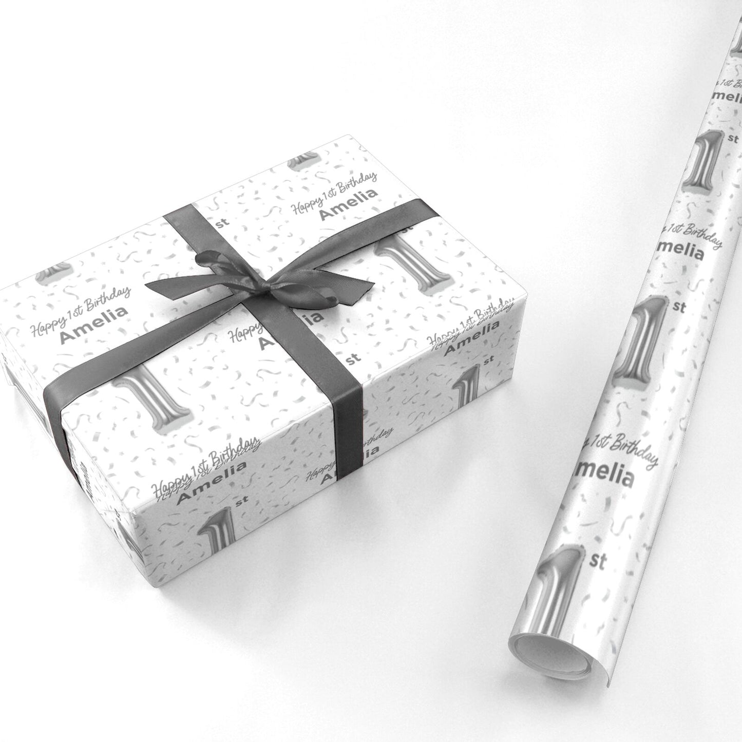 Personalised Silver Number Balloon Personalised Wrapping Paper