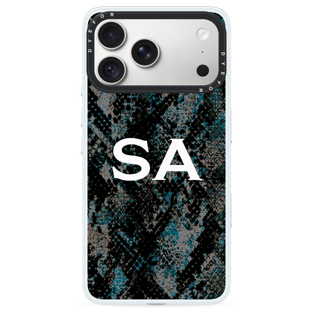 Personalised Snakeskin Effect iPhone 18 Pro Black Impact Pre order Case on Silver phone