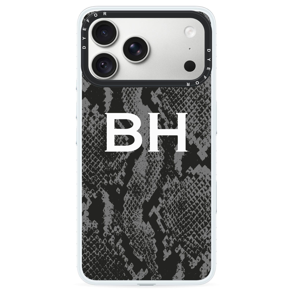 Personalised Snakeskin iPhone 18 Pro Black Impact Pre order Case on Silver phone