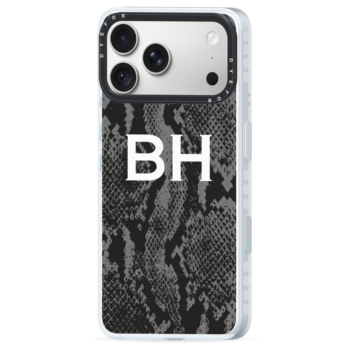 Personalised Snakeskin iPhone 18 Pro Max Black Impact Pre order Case Side Angle on Silver phone