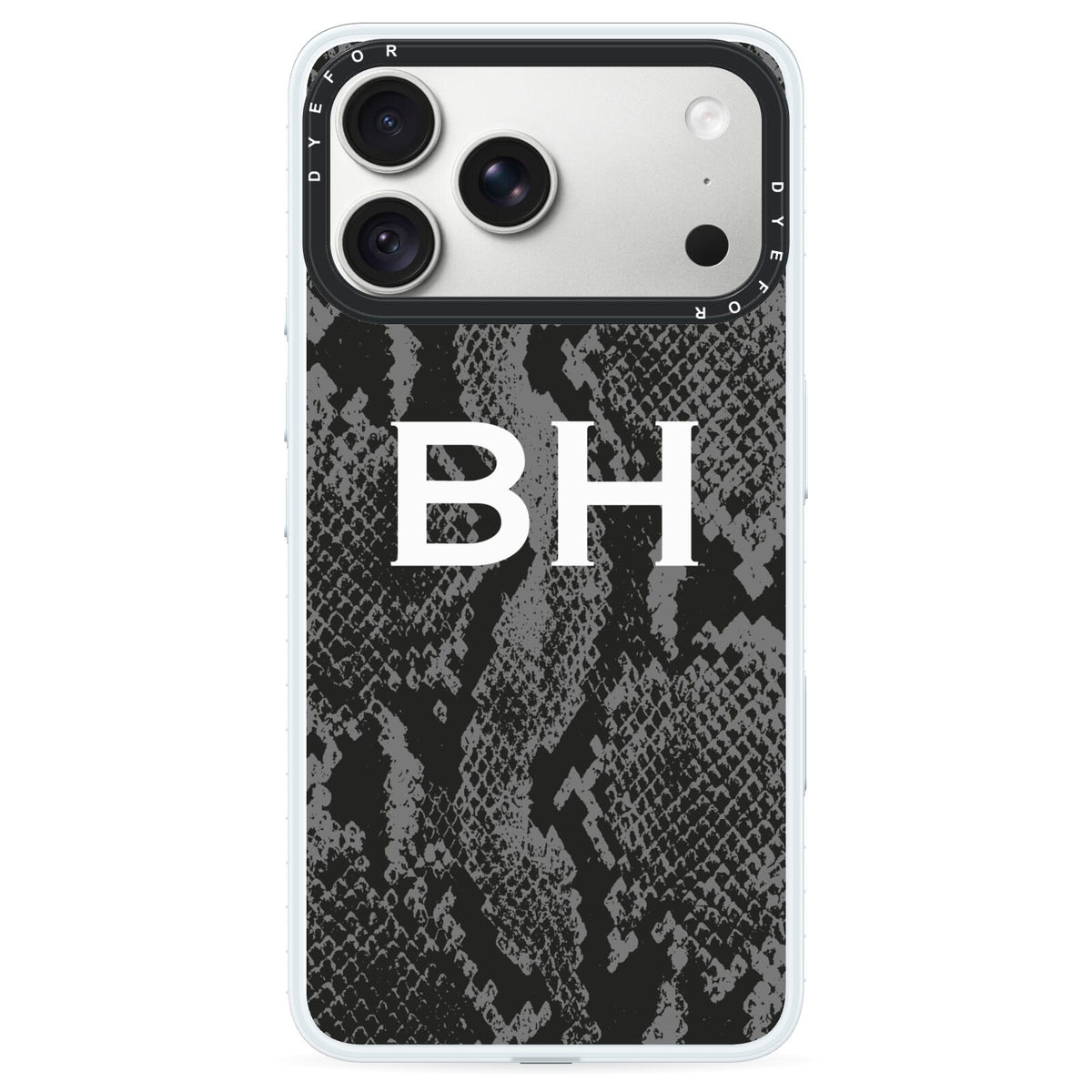 Personalised Snakeskin iPhone 18 Pro Max Black Impact Pre order Case on Silver phone