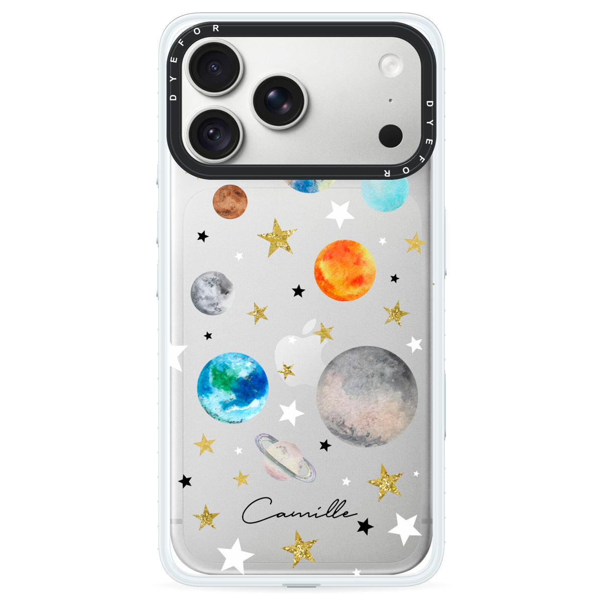 Personalised Solar System iPhone 18 Pro Black Impact Pre order Case on Silver phone