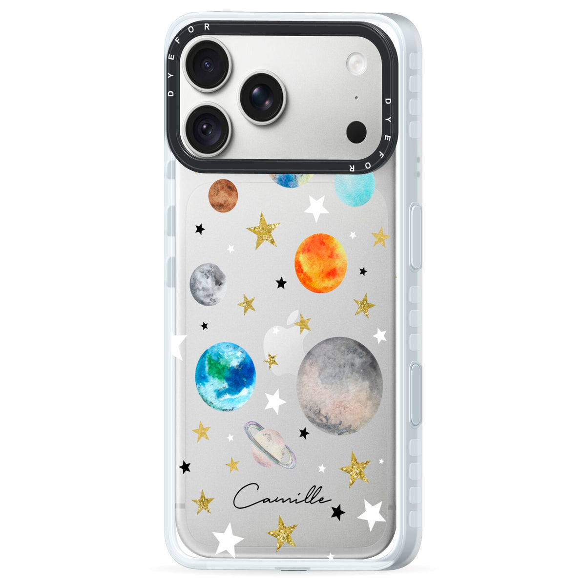 Personalised Solar System iPhone 18 Pro Max Black Impact Pre order Case Side Angle on Silver phone