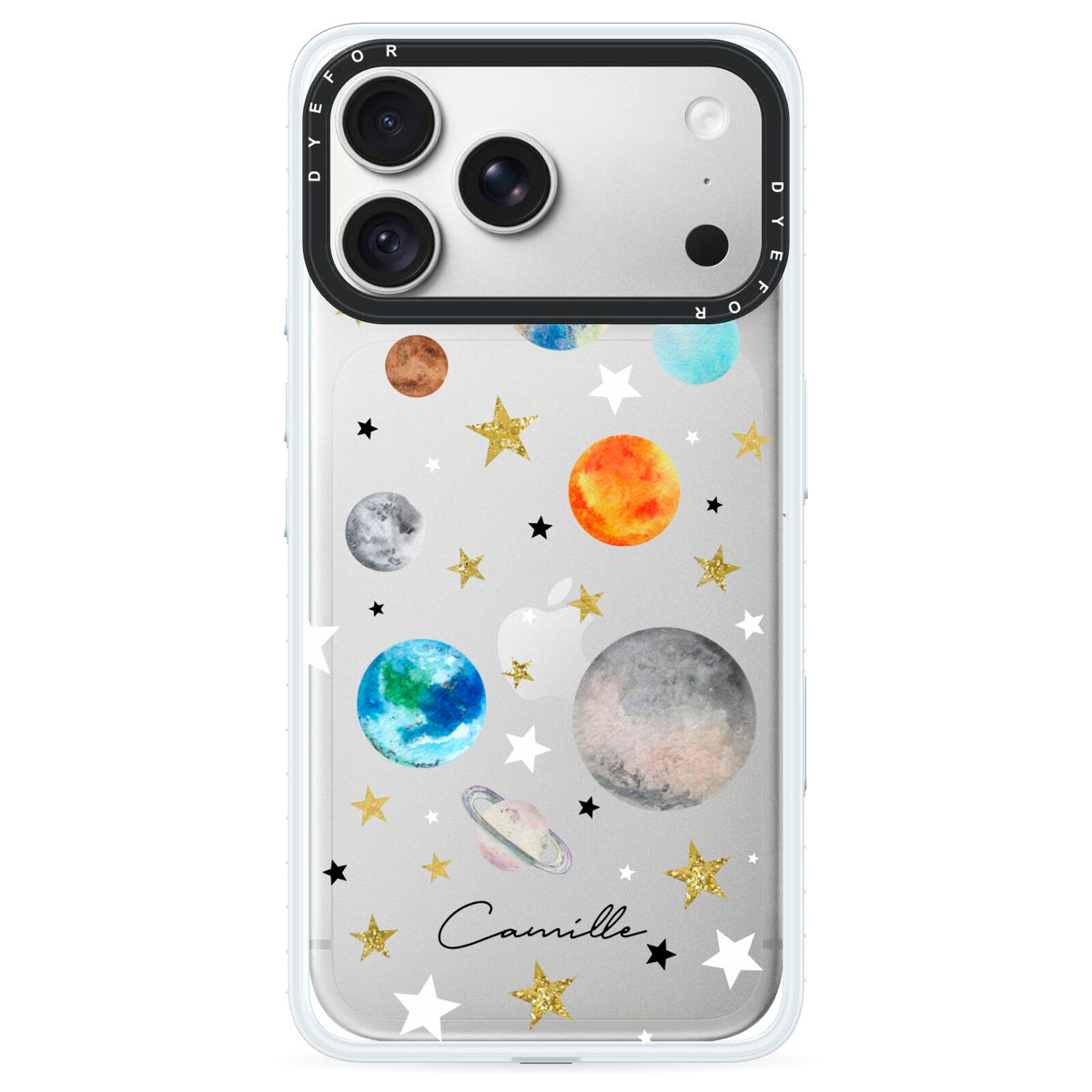 Personalised Solar System iPhone 18 Pro Max Black Impact Pre order Case on Silver phone