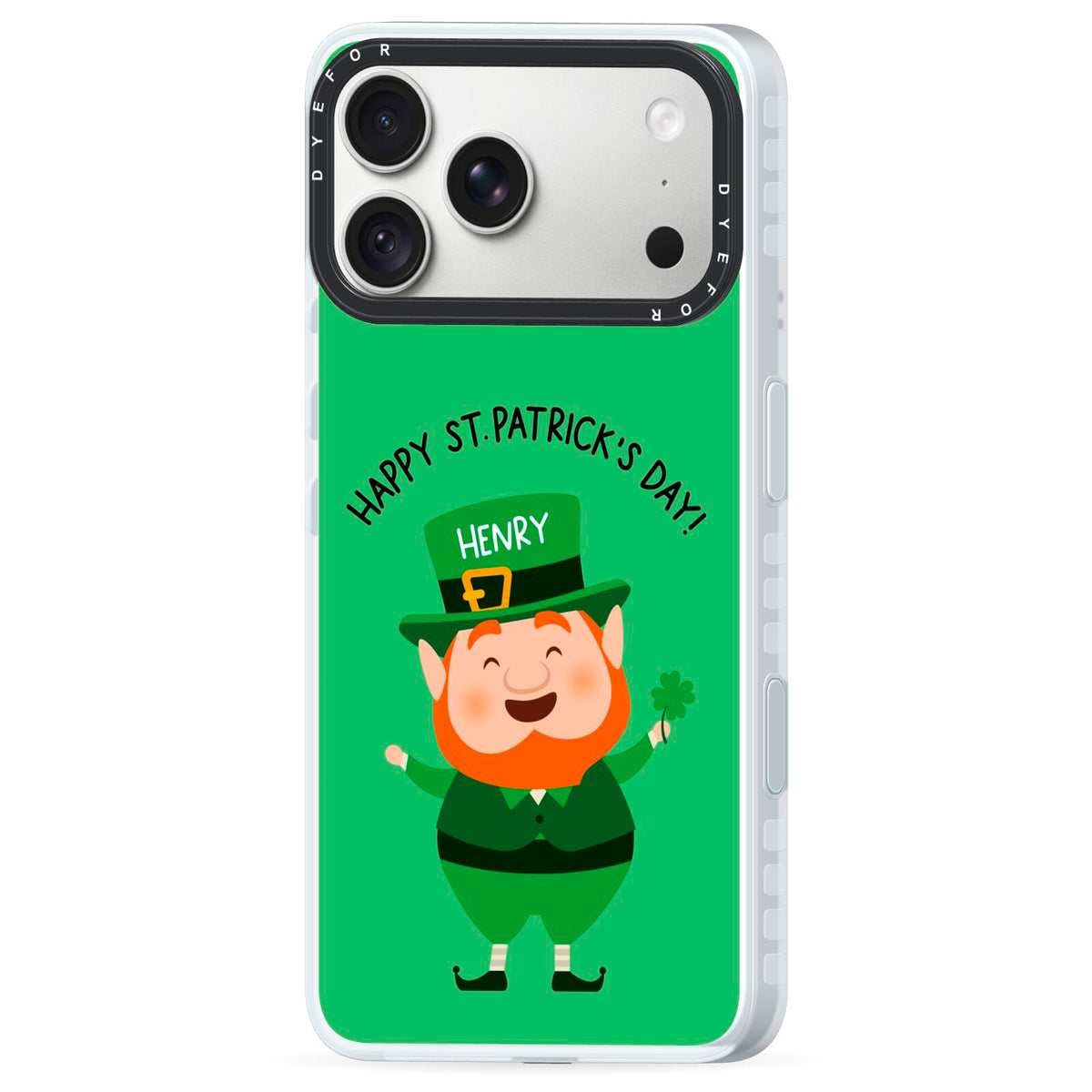 Personalised St Patricks Day Leprechaun iPhone 18 Pro Black Impact Pre order Case Side Angle on Silver phone